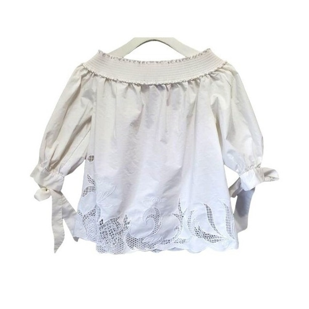 Chelsea28 Womens Victorian Cottage Romantic Off the Shoulder Top S White Lace